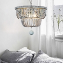 Blue and Gray Beaded Chandelier Shabby Chic Wooden Hanging Pendant Light with Hanging Ball