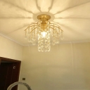 1 Head Crystal Ceiling Fixture for Corridor, Contemporary Metal Semi Flush Mount Light in Gold