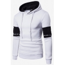 Mens Popular Fashion Letter Printed Colorblocked Long Sleeve Casual Sports Slim Fit Hoodie