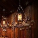 Cylinder Pendant Lamps Traditional Wood and Iron 1 Light Rope Ceiling Pendant Light for Restaurant