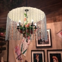 Crystal Beaded Hanging Lamps Modern Metal Candle Hanging Chandelier with Flower for Dining Room