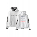 HOW TO CONTROL Letter Eyes Printed Long Sleeve Striped Fake Two Piece Hoodie