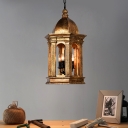 Vintage Lantern Chandelier Light Metallic 3 Lights Foyer Pendant Light in Gold