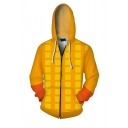 3D Fashion Pattern Long Sleeve Cosplay Costume Pocket Yellow Zip Up Hoodie