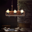 Candle Hanging Ceiling Lights Lodge Glass and Iron 6-Light Wooden Pendant Light Fixture for Living Room
