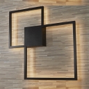 Post Modern Minimalist Black Square Led Wall Sconce Metal 25W/28W Indoor Decoration 2-Light Framed Led Ambient Wall Light with Warm White Light