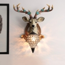 Deer Wall Lighting Country Style Resin 1 Light Sconce Light with Crystal Lampshade