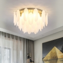 Mid Century Modern Flush Lighting with Oval Frosted Glass Shade Living Room Ceiling Light in Gold