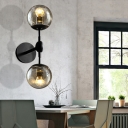 Global Wall Mounted Light Modern Black and Iron Wall Sconce Light with Tea Glass Shade for Foyer