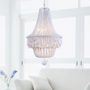 White Beaded Chandelier Light French Country Wood 8 Light Empire Chandelier for Indoor