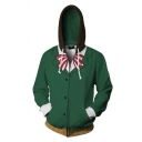 3D Fashion Bow Printed Long Sleeve Cosplay Costume Green Zip Up Hoodie