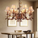 White Fabric Shade Bell Pendant Lighting 8 Lights Rustic Chandelier Lamp for Living Room