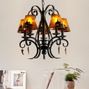 Mica Cone Chandelier Lighting Traditional 5 Lights Hanging Pendant Light in Black