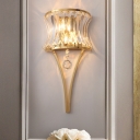 Curved Drum Bedroom Wall Light Clear Crystal Metal Elegant Style Sconce Lamp in Gold