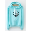 Girls Heart Claw Pattern Long Sleeve Thick Drawstring Fitted Hoodie