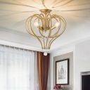 Brass Metal Wire Semi Flush Ceiling Light Vintage 3 Lights Indoor Ceiling Lamp for Living Room