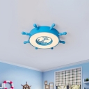 Blue Steering Wheel Flush Ceiling Lights Acrylic and Metal 1 Light Flush Mount Light for Kids Room