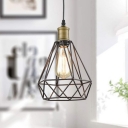 2 Packs Vintage Diamond Hanging Pendant Light with Plug In Cord Metal Wire 1 Bulb Suspended Light in Bronze