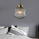 Amber/Smoke Glass Curved Ceiling Hanging Light 1 Bulb Mid Century Modern Pendant Light in Brass Finish