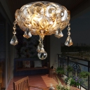 Clear Flower Flush Ceiling Light with Crystal Ball Decor Hotel Porch Elegant Style Ceiling Lamp