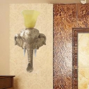 Gold Elephant Wall Mounted Light with Flared Opal Glass Shade 1 Lights Country Resin Wall Sconce for Living Room