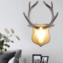 Blue/White Deer Wall Sconce Lamp with Black/White Antler Country Style 1 Light Plastic Led Wall Light Fixture