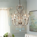 Traditional Metal Frame Pendant Light with Clear Crystal Strand 6 Lights Foyer Chandelier in Rust