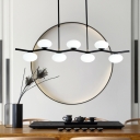 Wavy Island Lighting with Oval Frosted Glass Shade Modern 7 Lights Kitchen Hanging Ceiling Light in Black