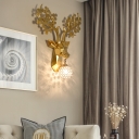 Golden Elk Sconce Light Loft Style 1 Light Metal Wall Lamp with Domed Crystal Shade for Living Room, 16