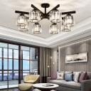 Industrial Radial Semi Flush Lighting Clear Crystal Prism Shade 3/6/8 Lights Semi Flush Ceiling Light in Black