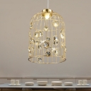 Led Birdcage Pendant Lamp Vintage Modern Metal Brass Hanging Light with Clear Crystal Accents