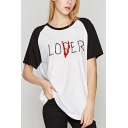 Fancy Lover Loser Printed Raglan Short Sleeve Casual T-Shirt for Women