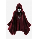 Halloween Theme Plain Skull Print High Collar Hooded Poncho Asymmetric Hem Hoodie