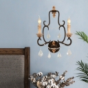 Distressed White Candle Wall Sconce Traditional Style 1 Light Metal Wall Lamp with Clear Crystal