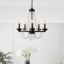 Traditional Ring Chandelier Light with Crystal Beaded Strands 5/6 Lights Metallic Pendant Lamp in Black