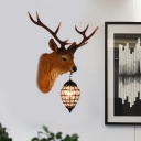 Rustic Deer Wall Sconce Light with Metal Teardrop Lampshade Resin 1 Light Wall Mount Light in Black