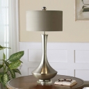 Colonial Drum Table Lamp with Gold/Silver Metal Base Fabric Shade 1 Light Table Lighting for Bedroom