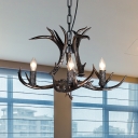 3/5/6/8/12 Bulbs Black Finish Antlers Pendant Chandelier Height Adjustable Contemporary Resin Indoor Suspension Light