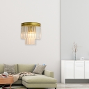Clear Faceted Crystal Flushmount Wall Lamp Modernist 2 Lights Wall Light Fixture in Gold