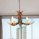 4/6/8/10 Lights Bare Bulb Chandelier Light with Antlers Decoration Vintage Resin Hanging Lamp in Brown