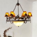 Loft Round Hanging Ceiling Light with Tapered Mica Shade 9 Lights Chandelier Lighting in Brown