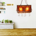 12 Bulbs Rectangular Chandelier Metal American Country Rust Island Light for Dining Room