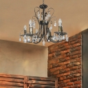Country Style Candle Chandelier Lighting with Crystal Accents 6 Lights Brass Suspension Lamp