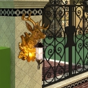 Clear Glass Lantern Wall Light with Gold Deer Backplate 1 Light Rustic Wall Sconce Light