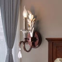 Exposed Bulb Wall Sconce Country Style Wrought Iron Single Light Rust Finish Wall Lamp with Crystal