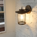 Aged Bronze/Matte Black Cylinder Wall Light 1 Head Industrial Glass Shade Wall Sconce for Porch
