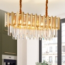 Crystal Linear Pendant Contemporary Metal Dining Room Hanging Lamp in Brass