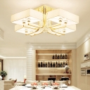 Contemporary Rectangle Semi Flushmount with White Fabric Shade 5/9 Lights Indoor Semi Flush in Gold, 23