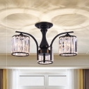 Clear Crystal Drum Ceiling Light 3/5 Lights Modern Black Semi Flush Ceiling Lamp for Bedroom