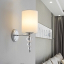 1 Light Cylinder Shade Wall Light with Crystal Ball Modern Metal and Fabric Wall Lamp in Chrome for Study Room
